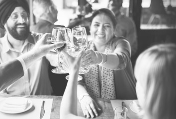 Indian couple making a toast with their friends