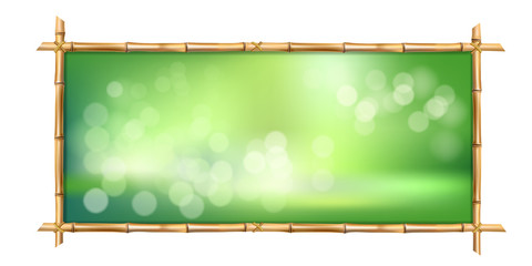 rectangle green bamboo stems border frame with bokeh background