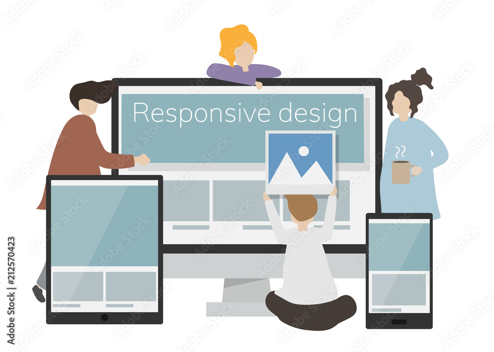 Poster illustration of character with responsive design on a screen