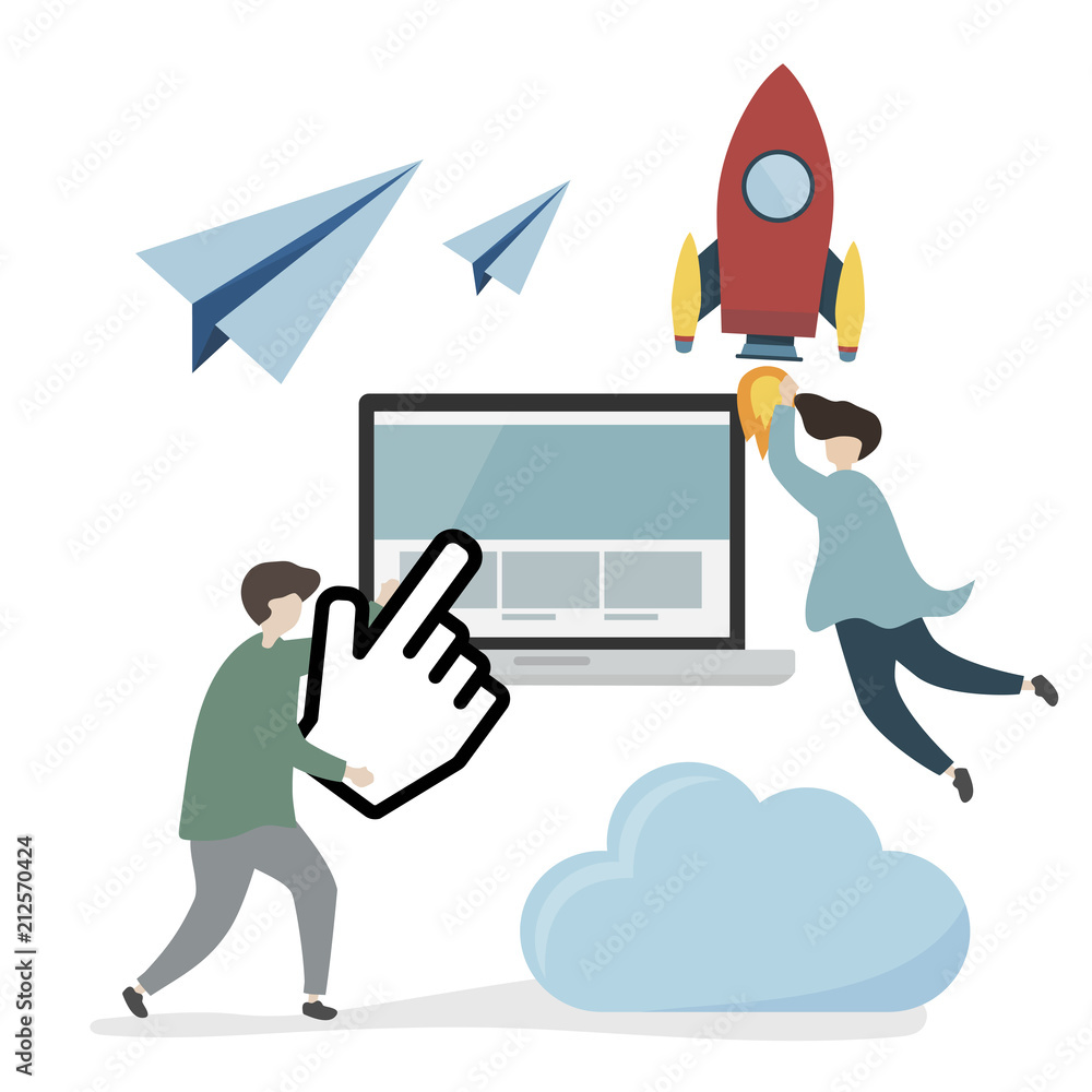 Poster illustration of characters and computer science concept