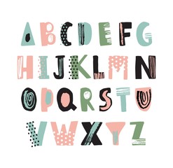Funky latin font or childish english alphabet hand drawn on white background © Good Studio