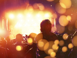 Concert hall image with massive lens flare and dust distress effect