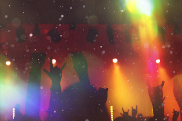 Concert hall image with massive lens flare and dust distress effect