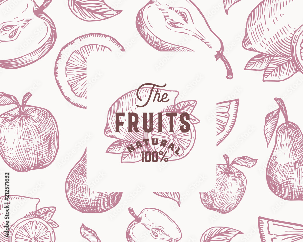 Canvas Prints hand drawn oranges, lemon, apple and pear vector background pattern. abstract fruits sketch card or 