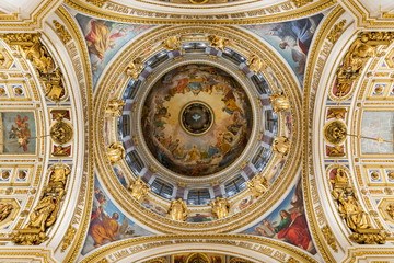 The main dome is "The Mother of God with Saints" at St. Isaac's Cathedral in St. Petersburg. Cathedral of the Monk Isaak of Dolmatsky. Russia