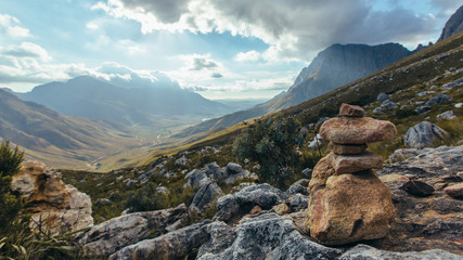 Stack of rocks on rocky mountain