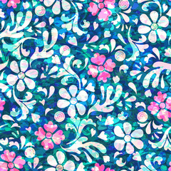 Floral  seamless  pattern with flowers on blue background. Vector illustration for fabric, textile, clothes, wallpapers, wrapping.