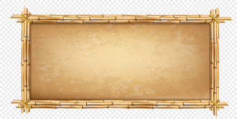 brown bamboo stick border isolated on transparent background