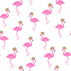 Vector pink flamingo seamless pattern.