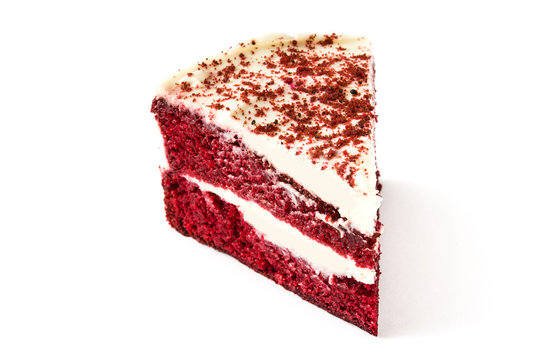 Red Velvet Cake Slice Isolated On White Background