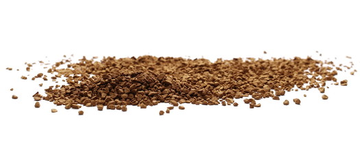 Instant coffee granules isolated on white background and texture