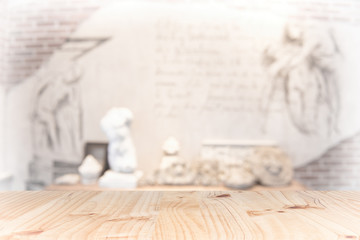 Fototapeta na wymiar top wood table with Blur Background