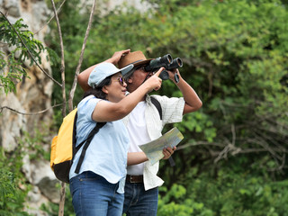 senior couple travel together on a summer vacation