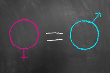 Gender equality concept drawing on blackboard or chalkboard.