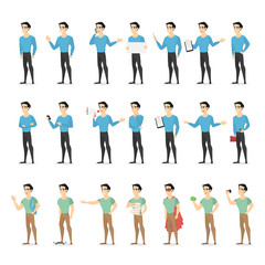 Fototapeta premium Set of a man character with various face emotions and gestures