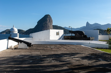 Sugar Loaf, Rio de Janeiro, Brazil, observed in different angles, from historical Santa Cruz da Barra fortress, built in seventeenth century, when protected the entrance of the Bay of Guanabara.
