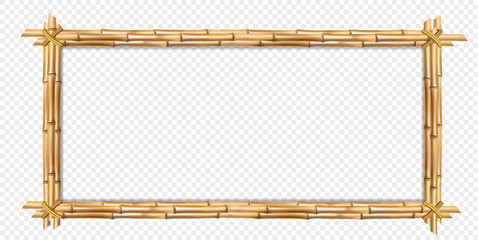 Rectangle brown wooden frame realistic bamboo sticks with copy space