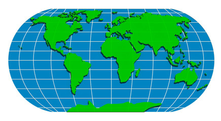 Green world 3D illustration 1. isolated on white. World map, continents, oceans. Collection.