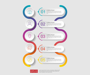 5 steps infographic. timeline design template with 3D paper label, integrated circles. Business concept with options. For content, diagram, flowchart, steps, parts, workflow layout, chart