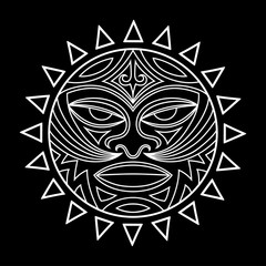Ethnic symbol-mask of the Maori people - Tiki. Thunder-like Tiki is symbol of God. Sacral tribal sign in the Polenesian style for application of Tattoos and Moko.