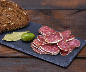 sliced smoked salami sausages