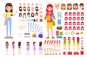 Female Constructor Collection Vector Illustration