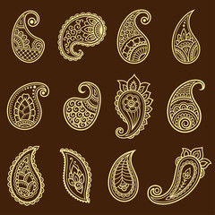 Set of Mehndi flower pattern for Henna drawing and tattoo. Decoration in ethnic oriental, Indian style.