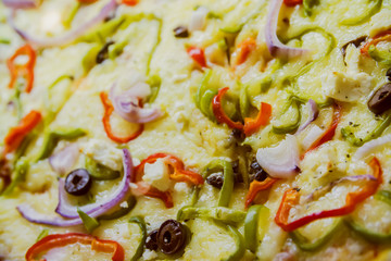 a piece of delicious pizza close-up