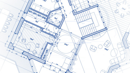 Architecture design: blueprint plan - vector illustration of a plan modern residential building / technology, industry, business concept illustration: real estate, building, construction, architecture - 212576266