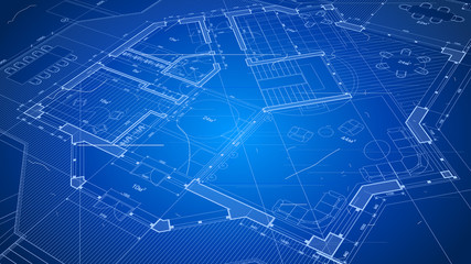Architecture design: blueprint plan - vector illustration of a plan modern residential building / technology, industry, business concept illustration: real estate, building, construction, architecture © Uladzimir