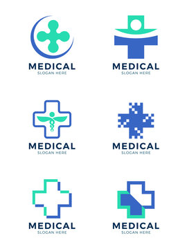 Blue Cross plue medical logo sign vector set design