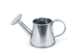 Metal watering can on a white background