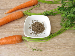 Möhrensamen und Möhren mit Grün