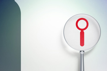 Web development concept: magnifying optical glass with Search icon on digital background, empty copyspace for card, text, advertising, 3D rendering