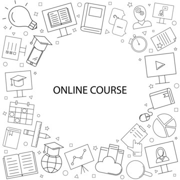 Vector Online course pattern. Online course seamless background