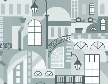 Europe old town. Colorful art mosaic. Seamless pattern. Vector. EPS 8