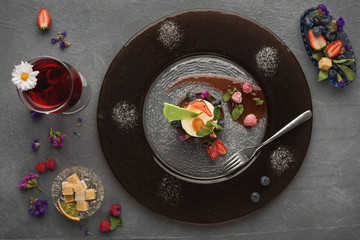 Exclusive mousse dessert served at restaurant