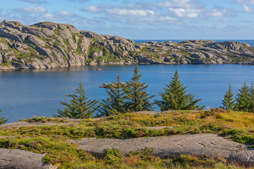 Magnificent view on the sea and stony coast of the Eigeroya island in Eigersund Municipality, southwest Norway