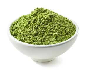 Bowl of green matcha tea powder