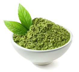 Bowl of green matcha tea powder