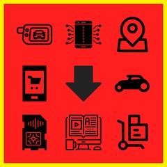 Simple 9 icon set of internet related elearning, placeholder, online shopping and wide rear wheel car vector icons. Collection Illustration