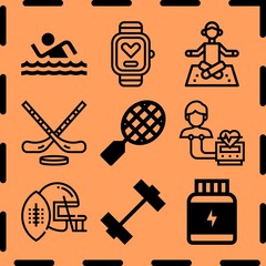 Simple 9 icon set of fitness related [iconsRandom:4] vector icons. Collection Illustration