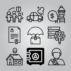 Simple 9 icon set of insurance related [iconsRandom:4] vector icons. Collection Illustration