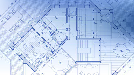 Architecture design: blueprint plan - vector illustration of a plan modern residential building / technology, industry, business concept illustration: real estate, building, construction, architecture