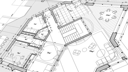Projekt architektury: plan projektu - ilustracja wektorowa planu nowoczesny budynek mieszkalny / technologia, przemysł, ilustracja koncepcji biznesowej: nieruchomość, budynek, budownictwo, architektura - 212580229