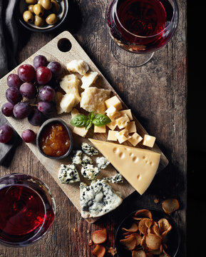 Cheese Plate And Red Wine