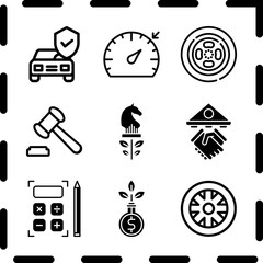 Obraz premium Simple 9 icon set of finance related wheel, wheel, growth and dashboard vector icons. Collection Illustration