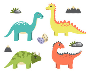 Dinosaurs Collection and Icons Vector Illustration