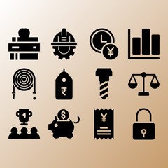 Invoice, time is money and piggy bank related premium icon set
