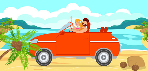 Boy and girl Travel by Car to Sea.